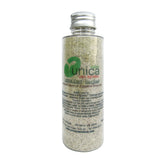 Organic face scrub with adzuki beans and green tea in screw cap cylindrical bottle. For sensitive skin, eczema & psoriasis.